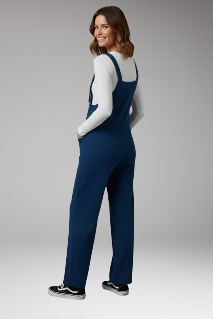 Women's Jumpsuit with Wide Straps and Front Pockets