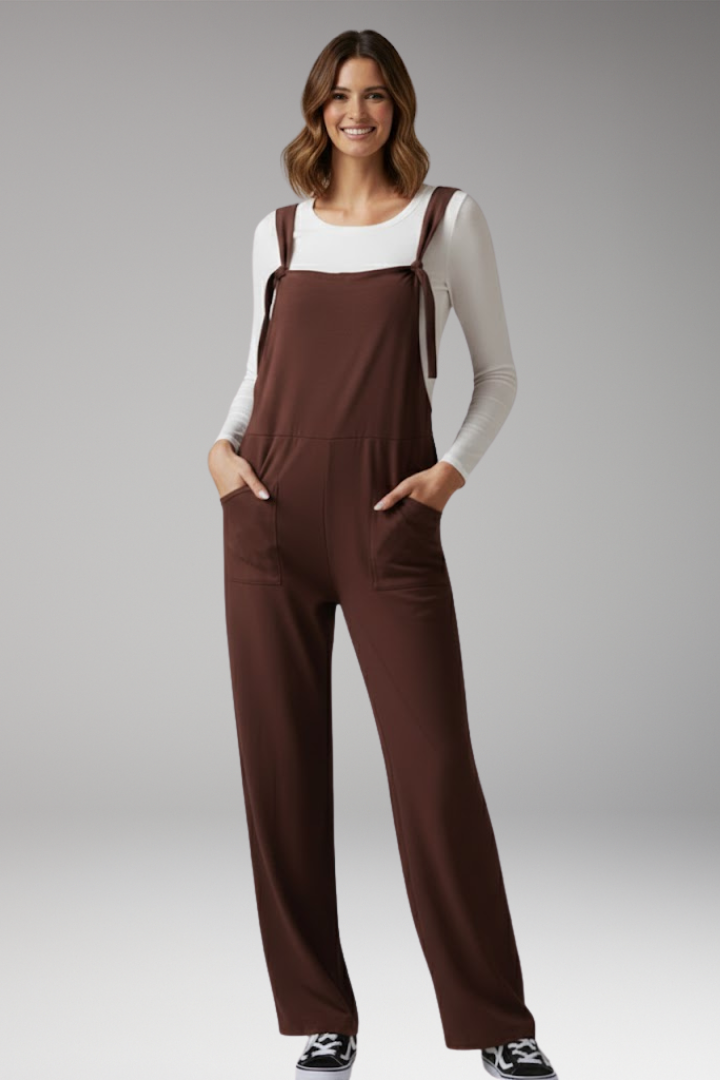 Women's Jumpsuit with Wide Straps and Front Pockets