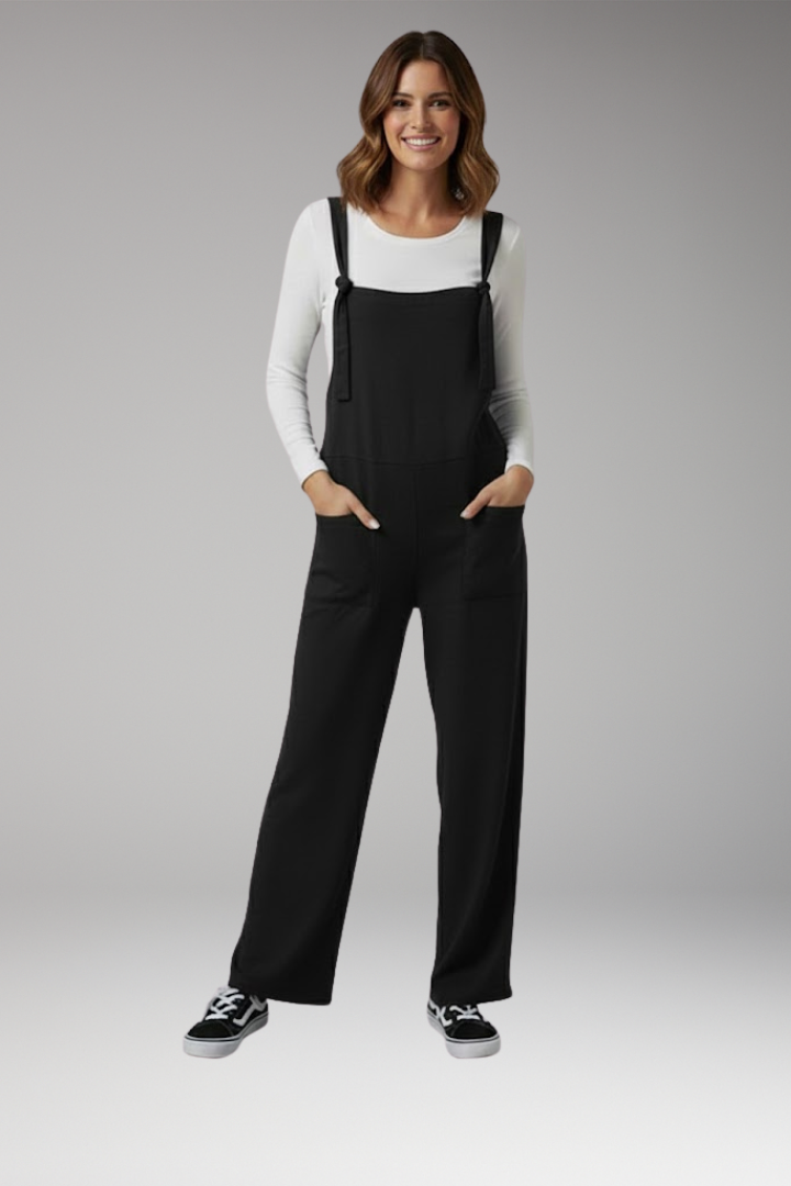 Women's Jumpsuit with Wide Straps and Front Pockets