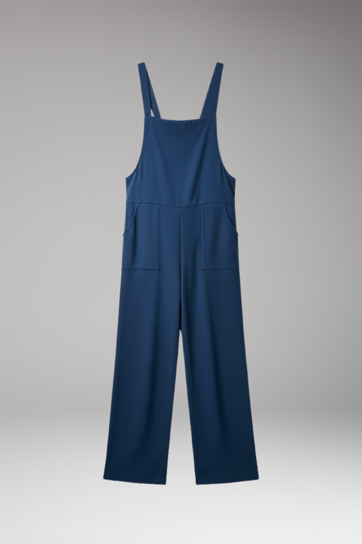 Women's Jumpsuit with Wide Straps and Front Pockets
