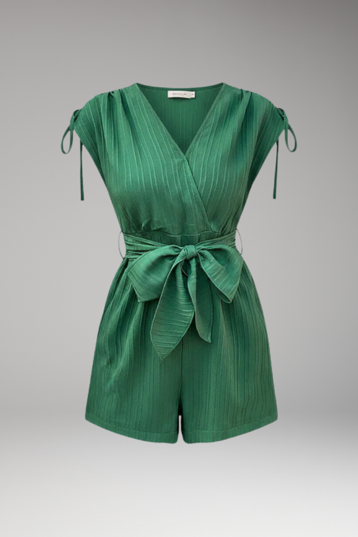 Women's Jumpsuit with Wrap Neck and Waist Belt