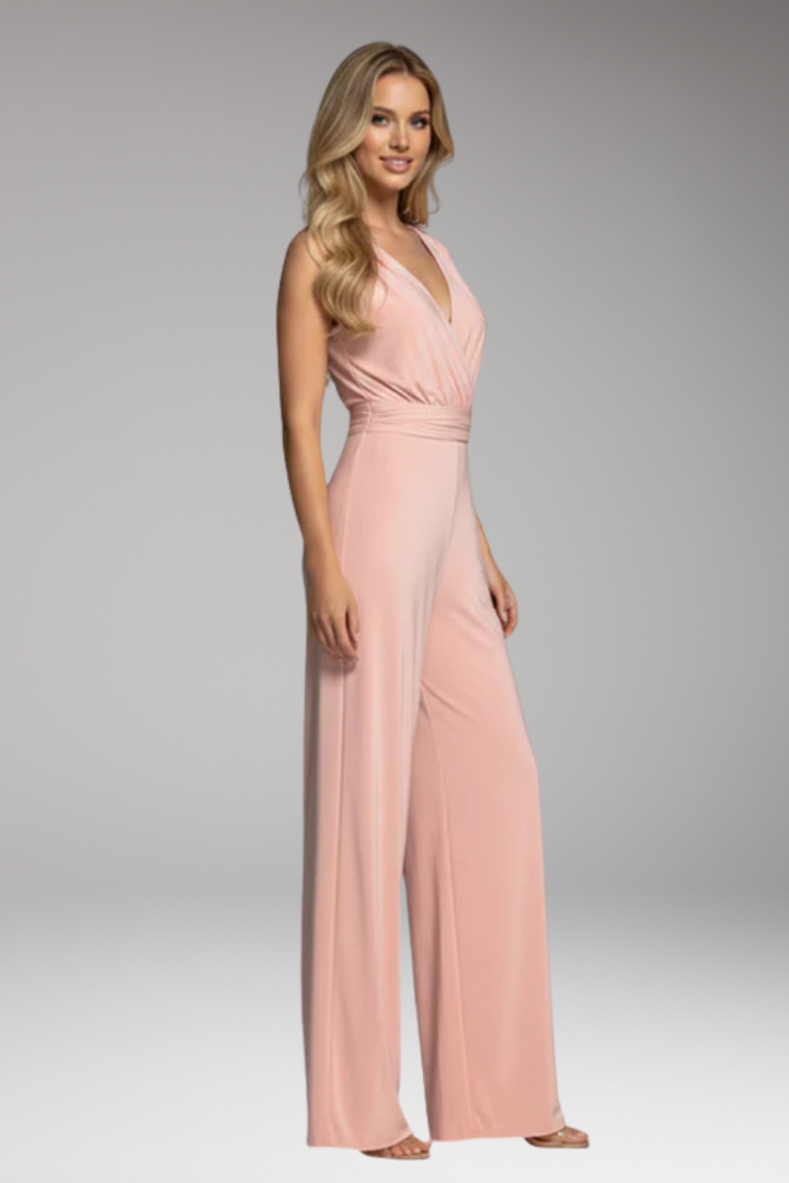 Women's Jumpsuit with Wrap Waist Tie and Wide Legs