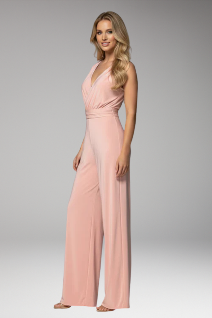 Women's Jumpsuit with Wrap Waist Tie and Wide Legs