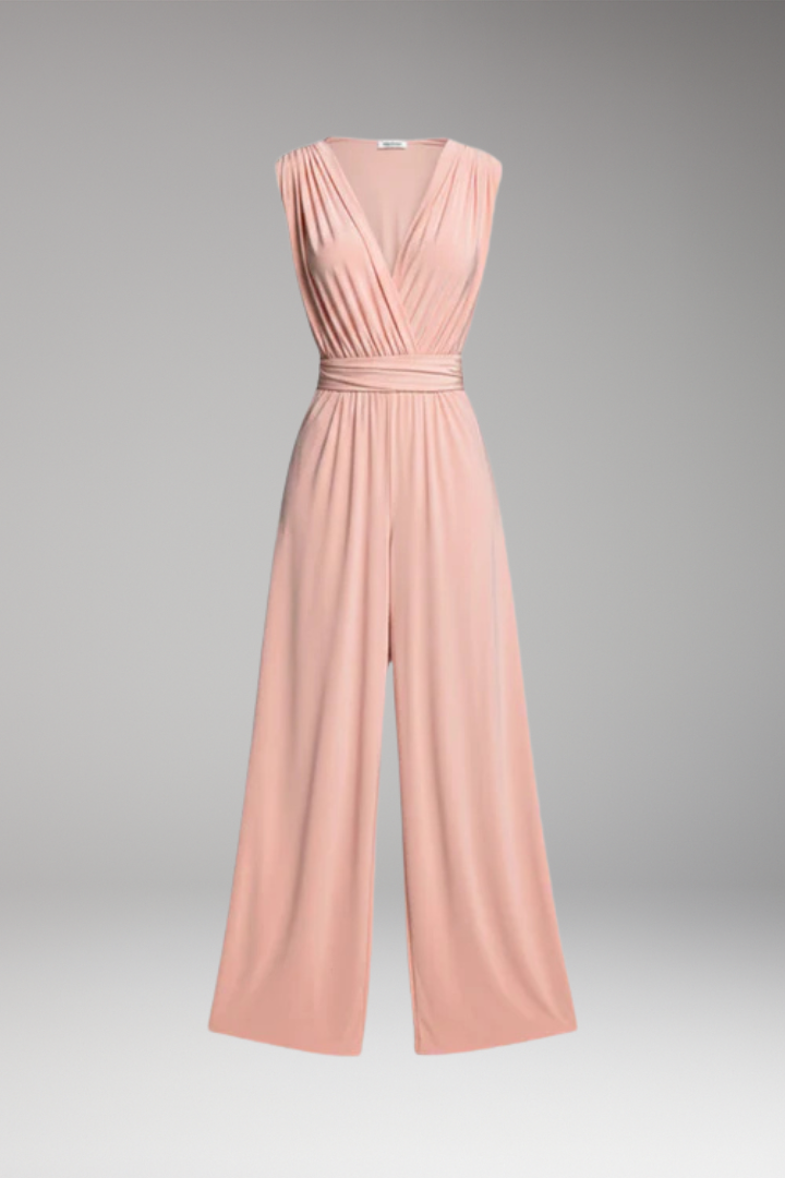 Women's Jumpsuit with Wrap Waist Tie and Wide Legs