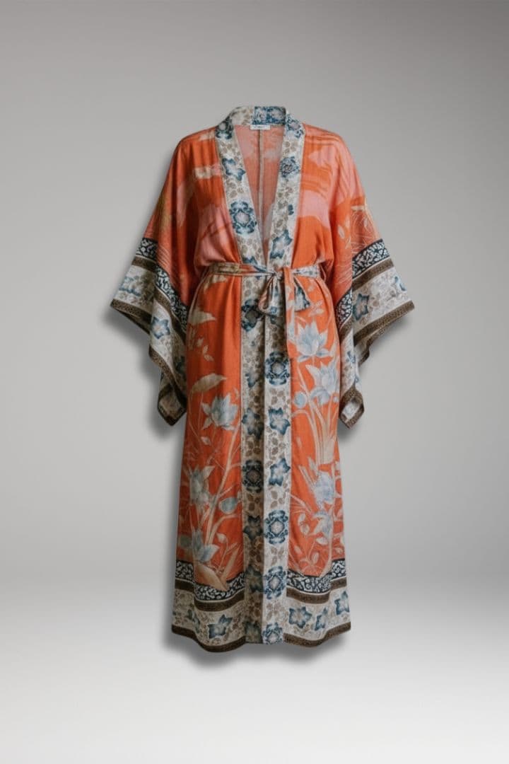 Women’s Kimono with Floral Print and Wide Sleeves
