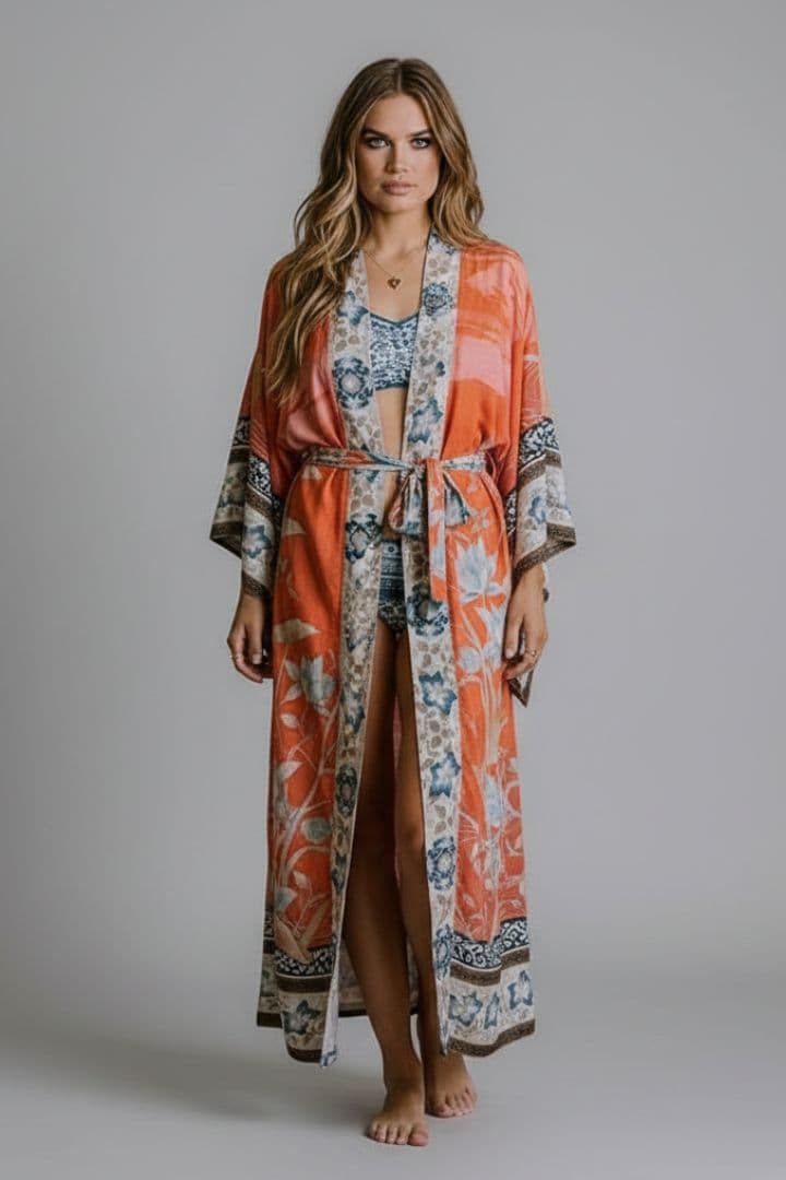 Women’s Kimono with Floral Print and Wide Sleeves