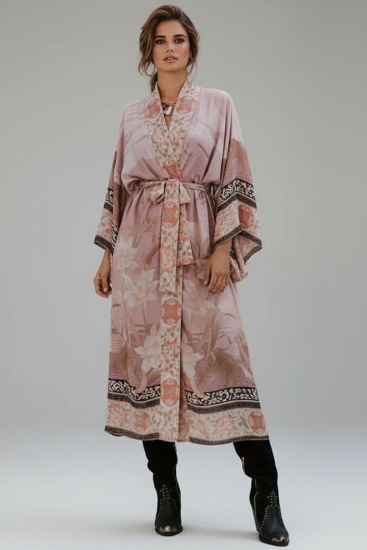 Women’s Kimono with Floral Print and Wide Sleeves