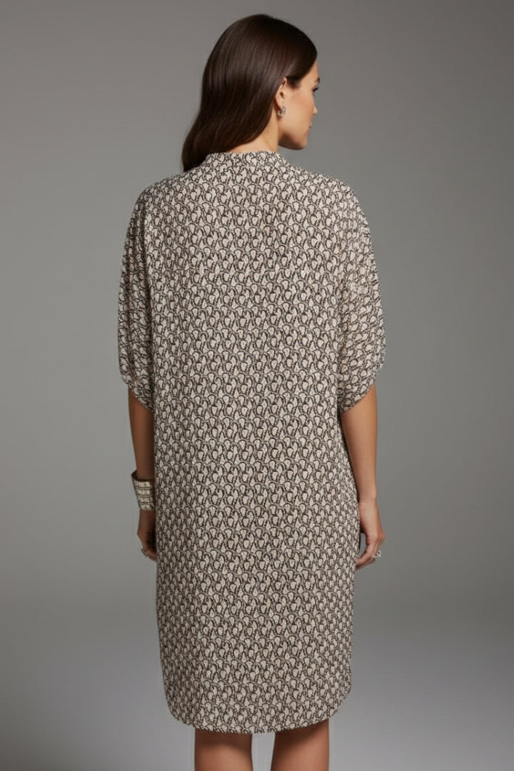 Women's Knee-Length Dress with Half-Sleeve Print and Slit Detail