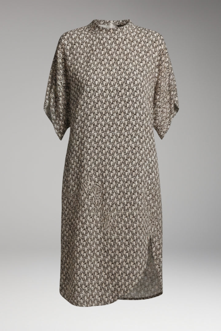 Women's Knee-Length Dress with Half-Sleeve Print and Slit Detail