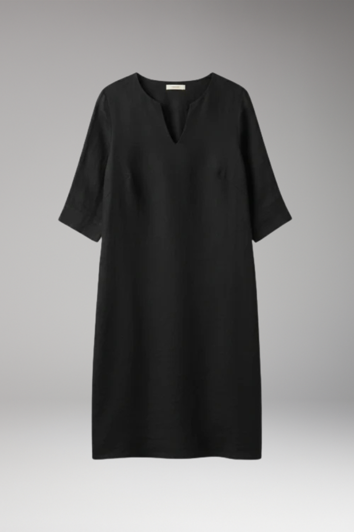 Women's Knee Length Dress with V Neck and Plain Surface