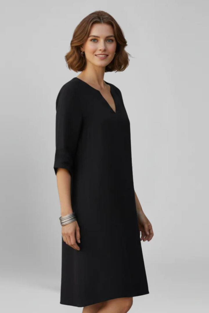 Women's Knee Length Dress with V Neck and Plain Surface