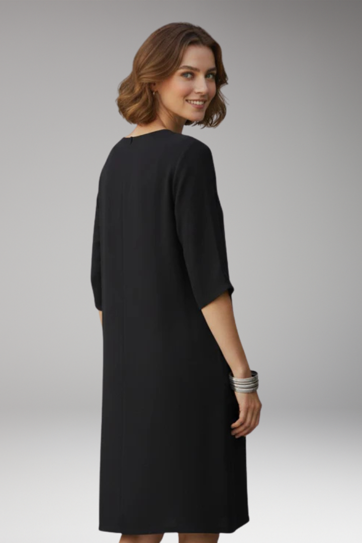 Women's Knee Length Dress with V Neck and Plain Surface