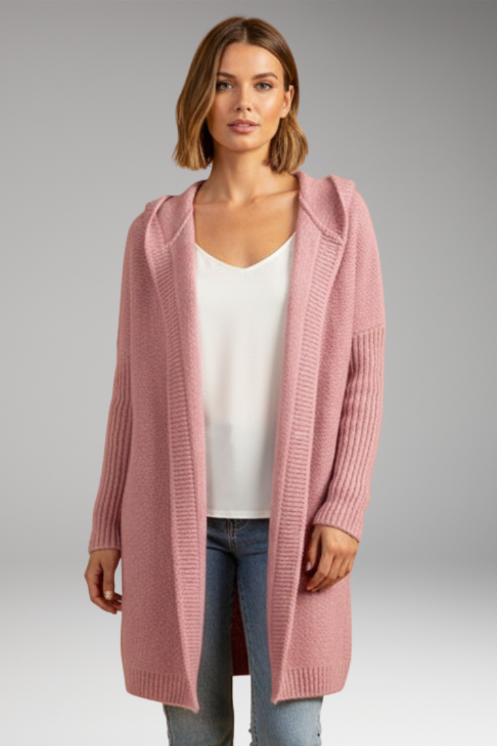 Women’s Knit Cardigan with Hood and Open Front