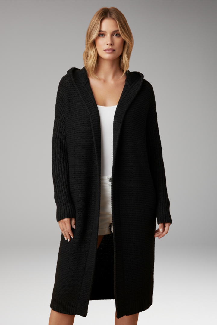 Women’s Knit Cardigan with Hood and Open Front