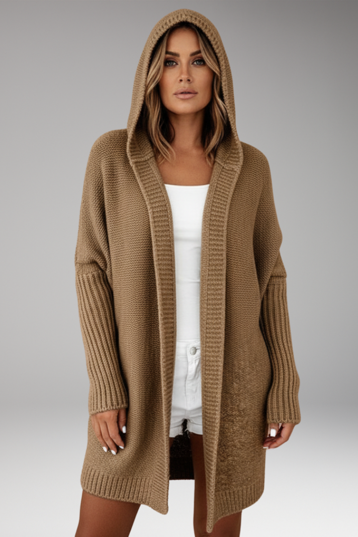 Women’s Knit Cardigan with Hood and Open Front