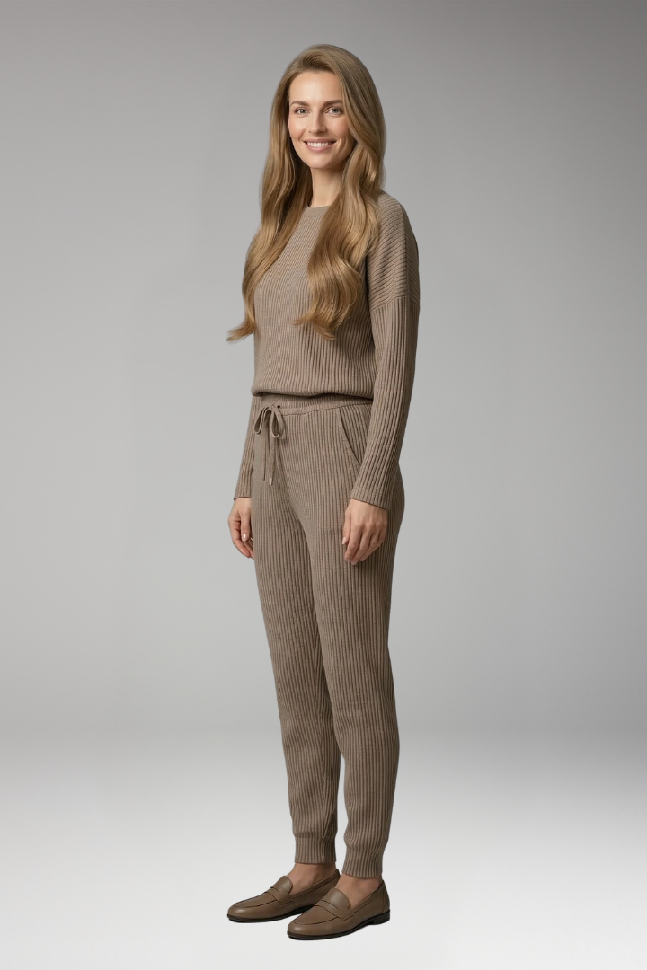 Women's Knit Jumpsuit with Pockets and Elastic Waist
