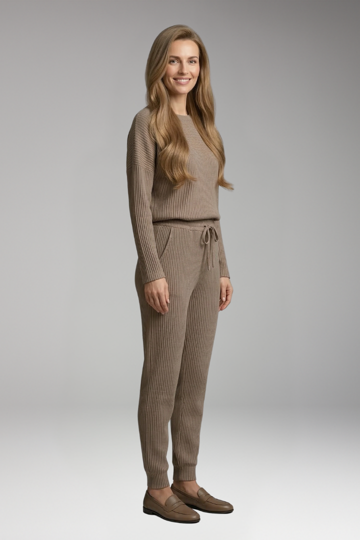 Women's Knit Jumpsuit with Pockets and Elastic Waist