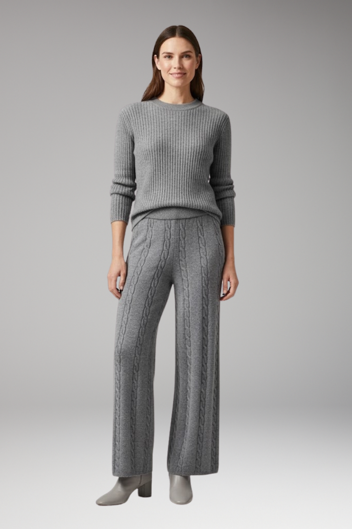 Women's Knit Palazzo Trousers with Cable Pattern