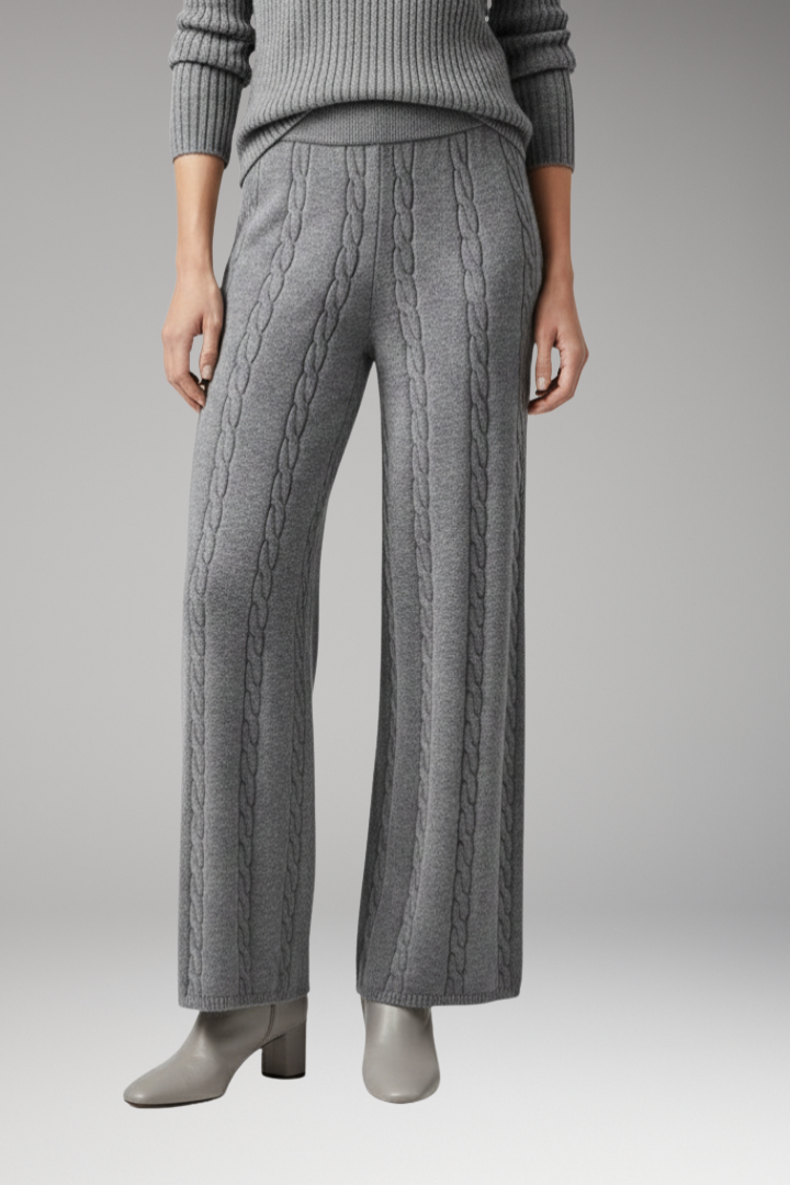 Women's Knit Palazzo Trousers with Cable Pattern