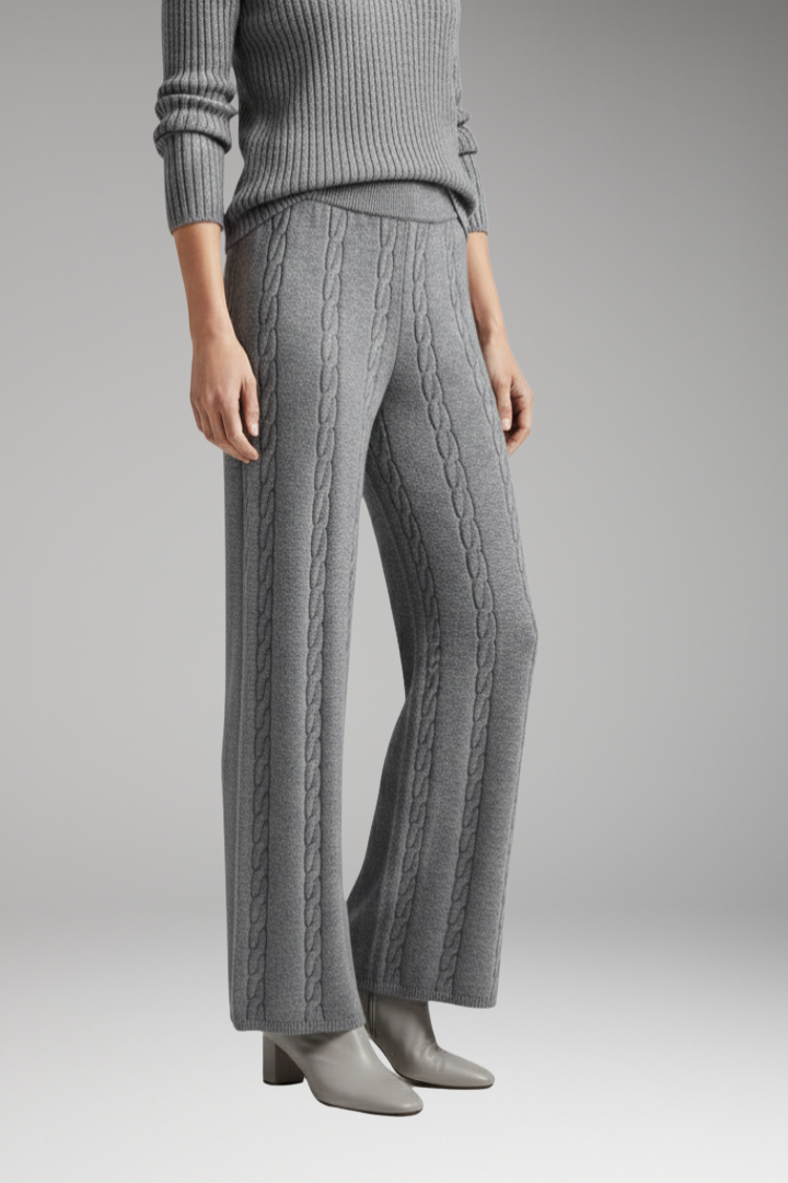Women's Knit Palazzo Trousers with Cable Pattern
