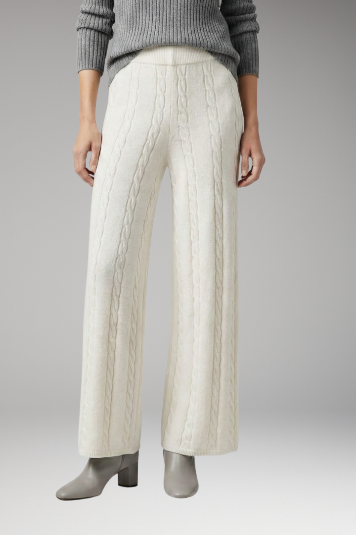 Women's Knit Palazzo Trousers with Cable Pattern