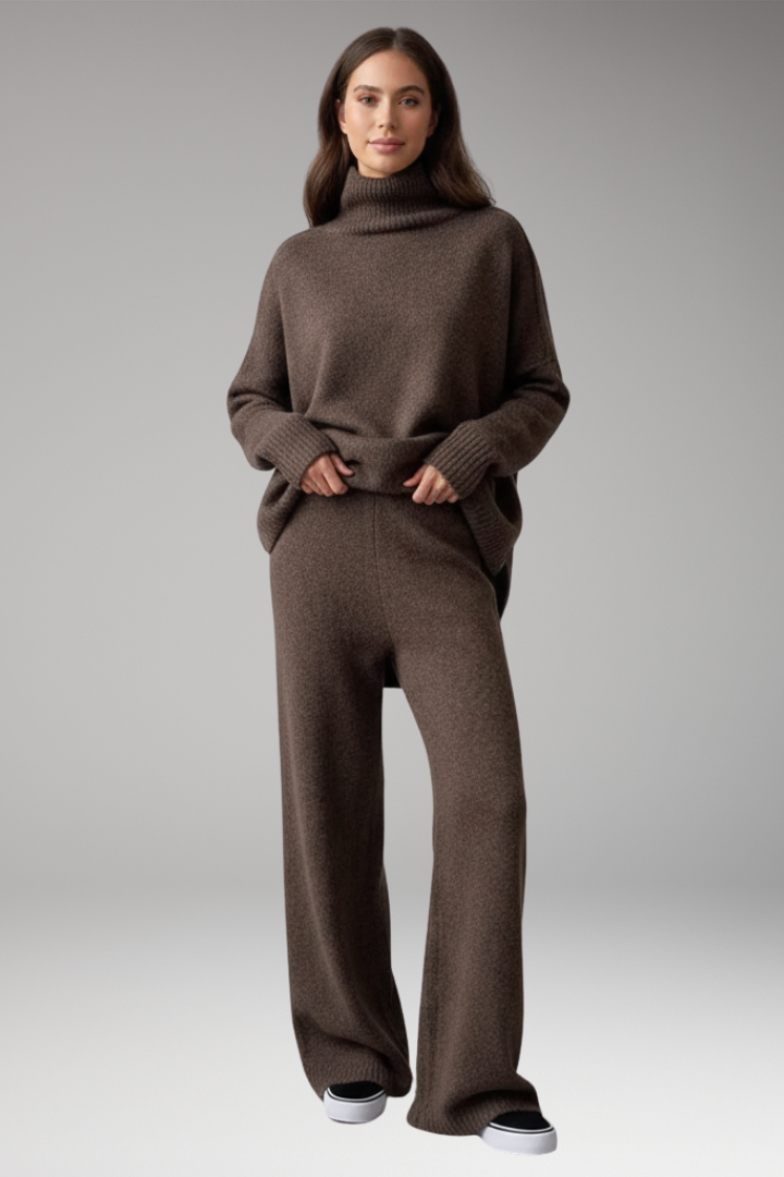 Women’s Knit Set with Turtleneck and Wide-Leg Trousers