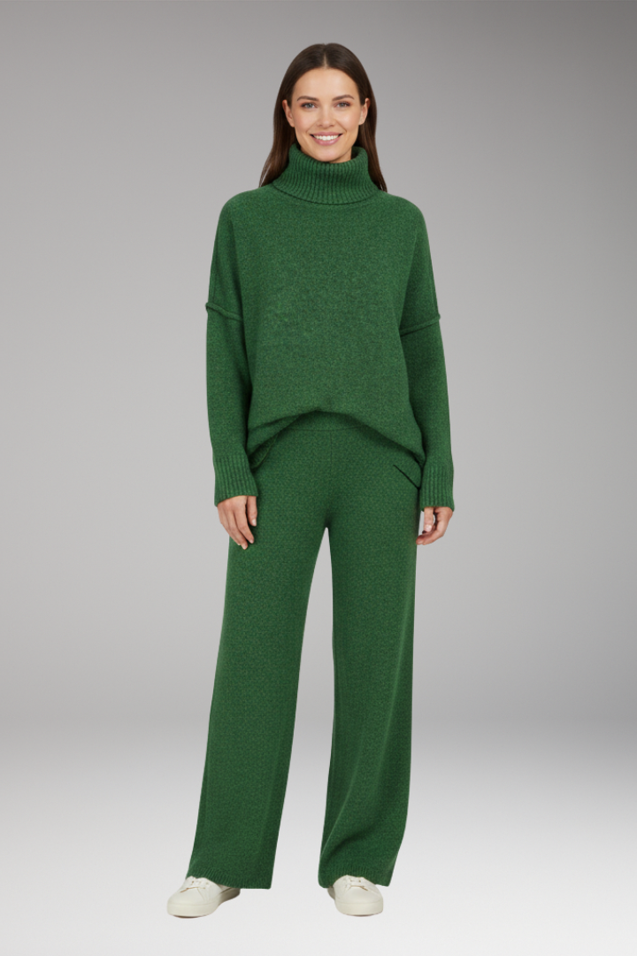 Women’s Knit Set with Turtleneck and Wide-Leg Trousers