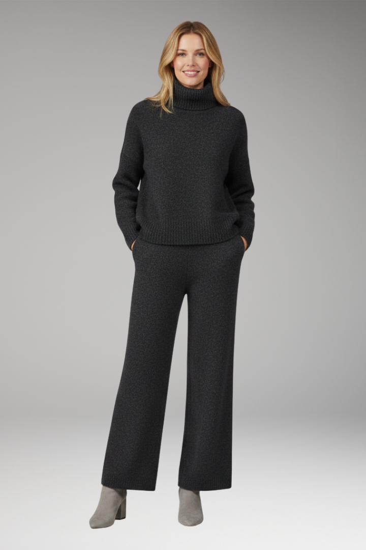 Women’s Knit Set with Turtleneck and Wide-Leg Trousers