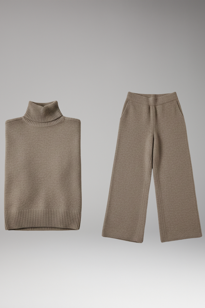 Women’s Knit Set with Turtleneck and Wide-Leg Trousers