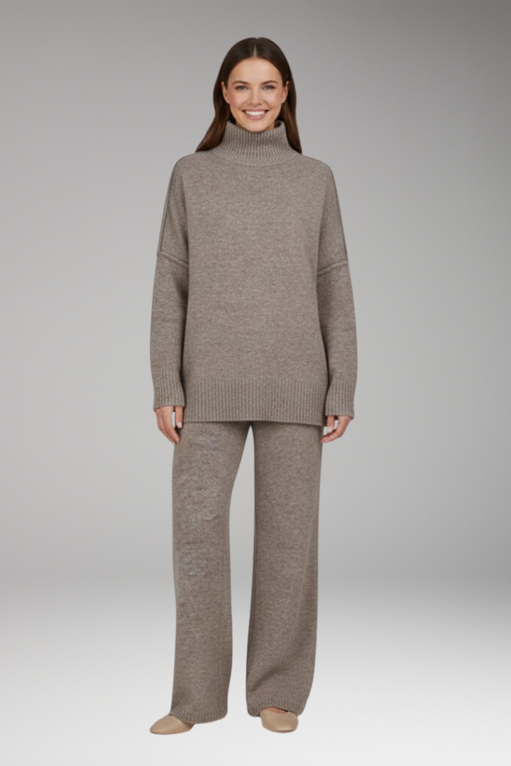 Women’s Knit Set with Turtleneck and Wide-Leg Trousers
