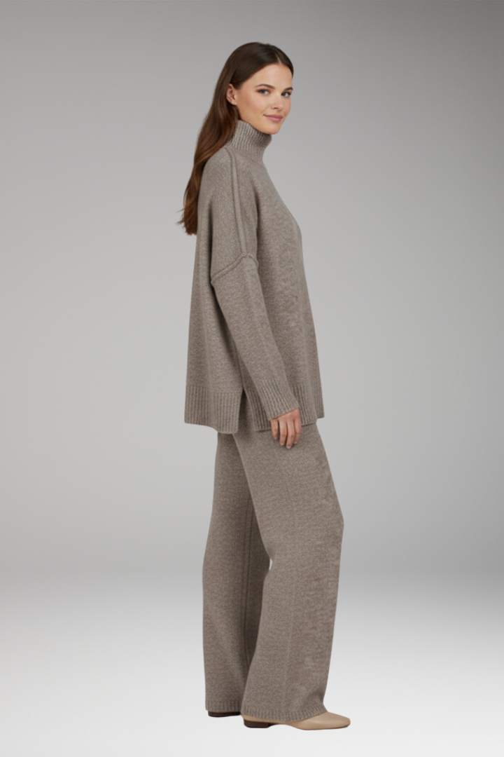 Women’s Knit Set with Turtleneck and Wide-Leg Trousers
