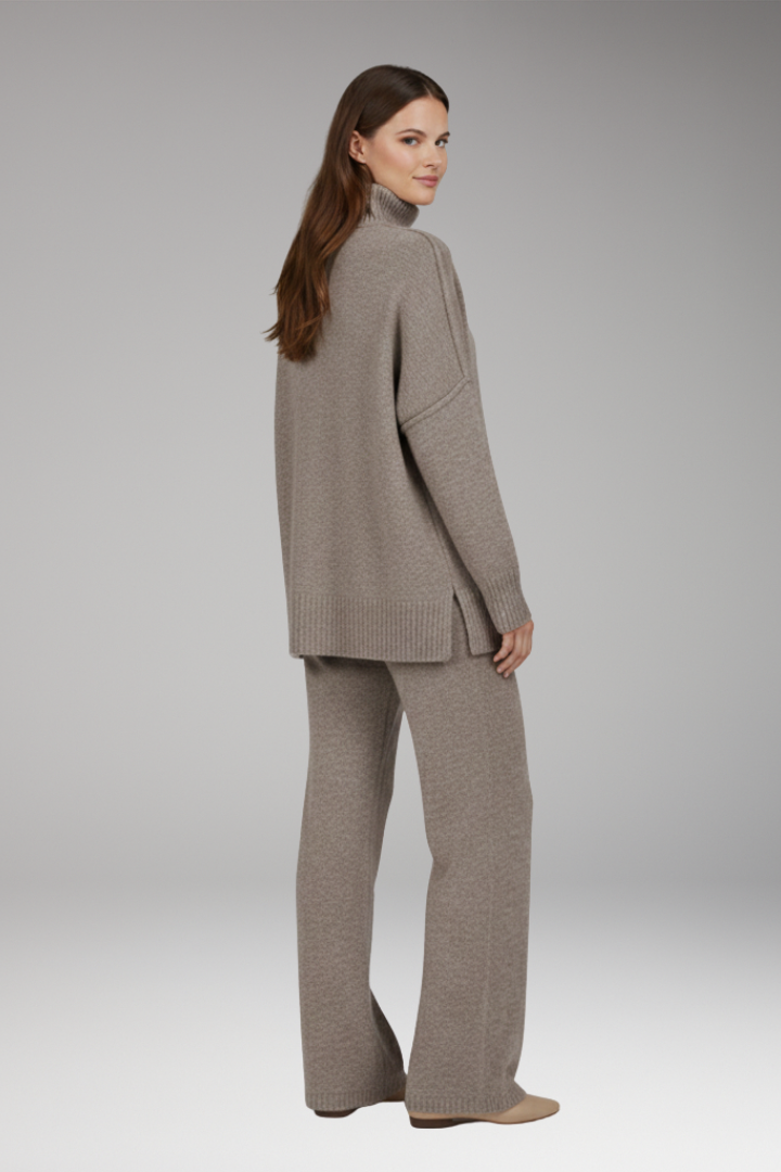 Women’s Knit Set with Turtleneck and Wide-Leg Trousers
