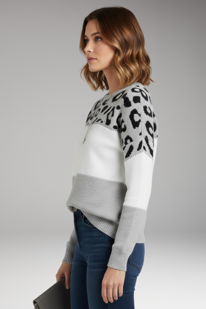 Women’s Knit Jumper with Round Neckline and Ribbed Hem