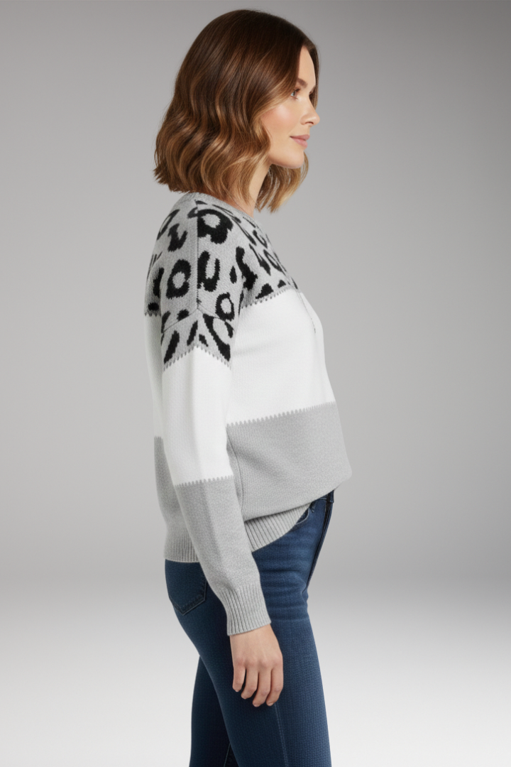 Women’s Knit Jumper with Round Neckline and Ribbed Hem
