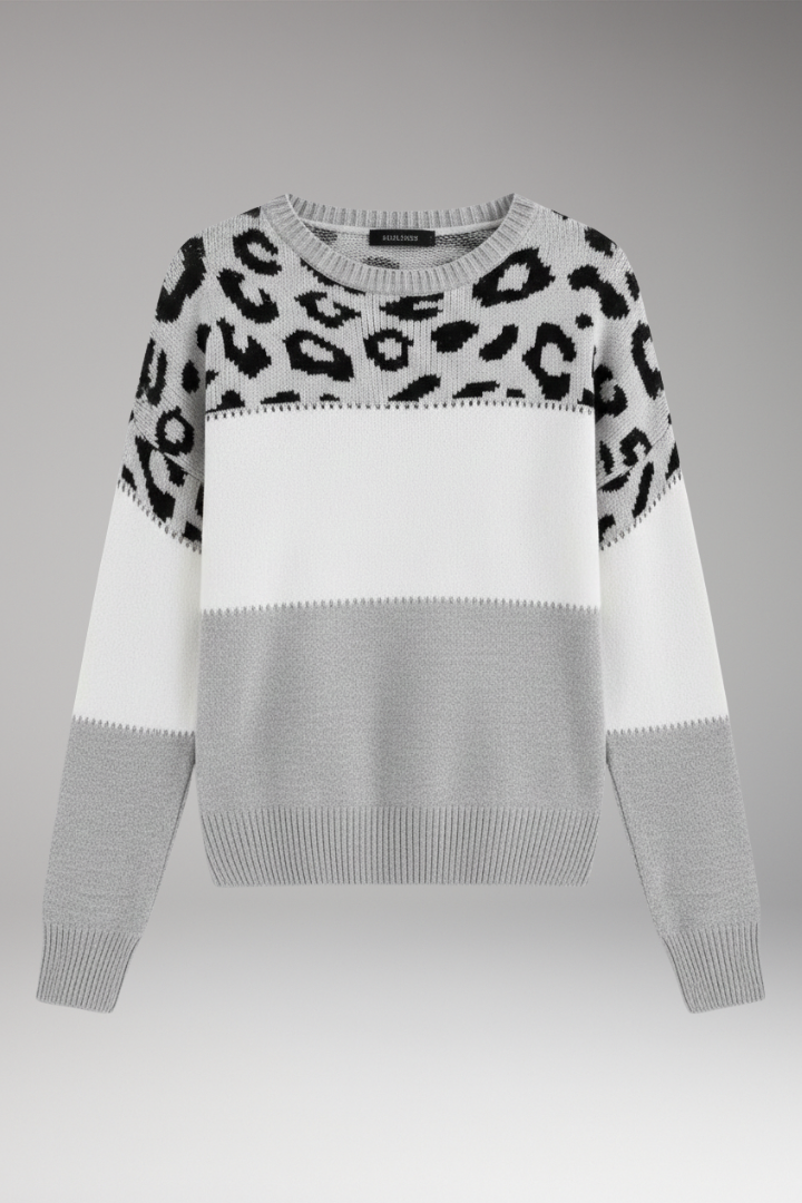 Women’s Knit Jumper with Round Neckline and Ribbed Hem