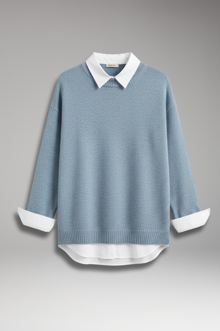 Women’s Knit Jumper with Round Neckline and Textured Surface