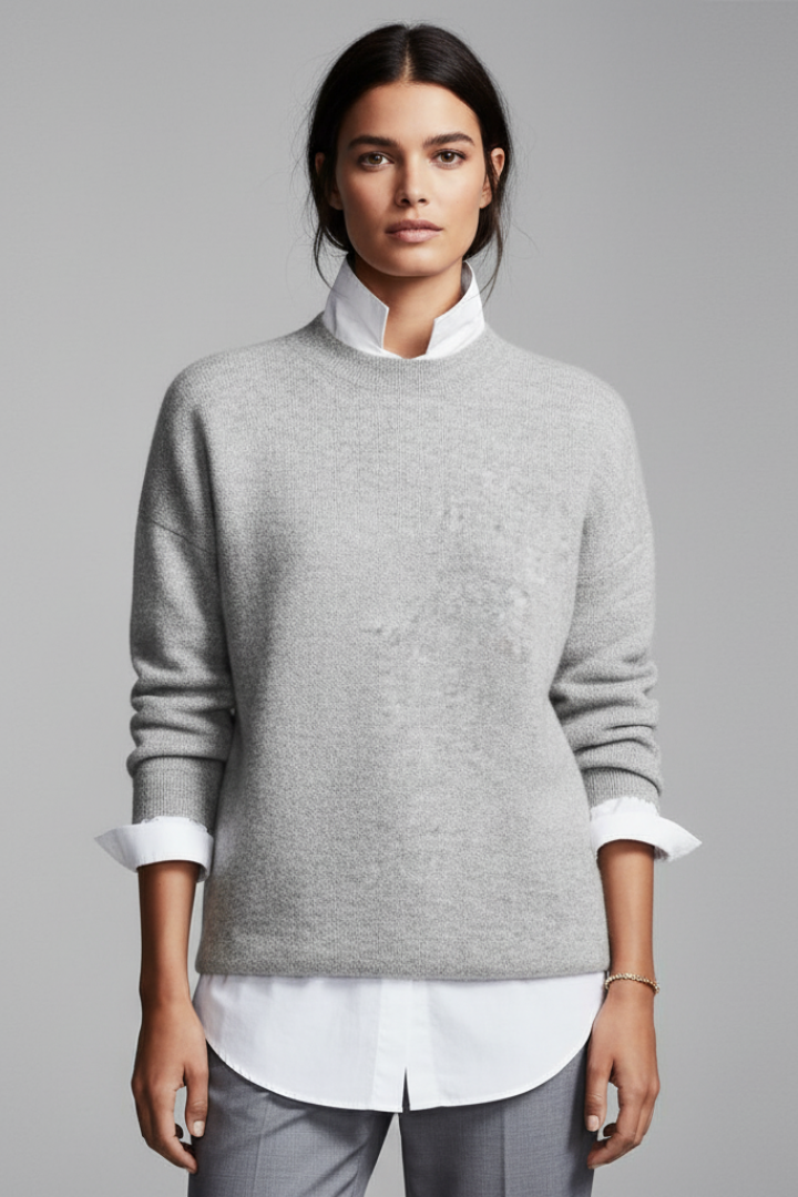 Women’s Knit Jumper with Round Neckline and Textured Surface