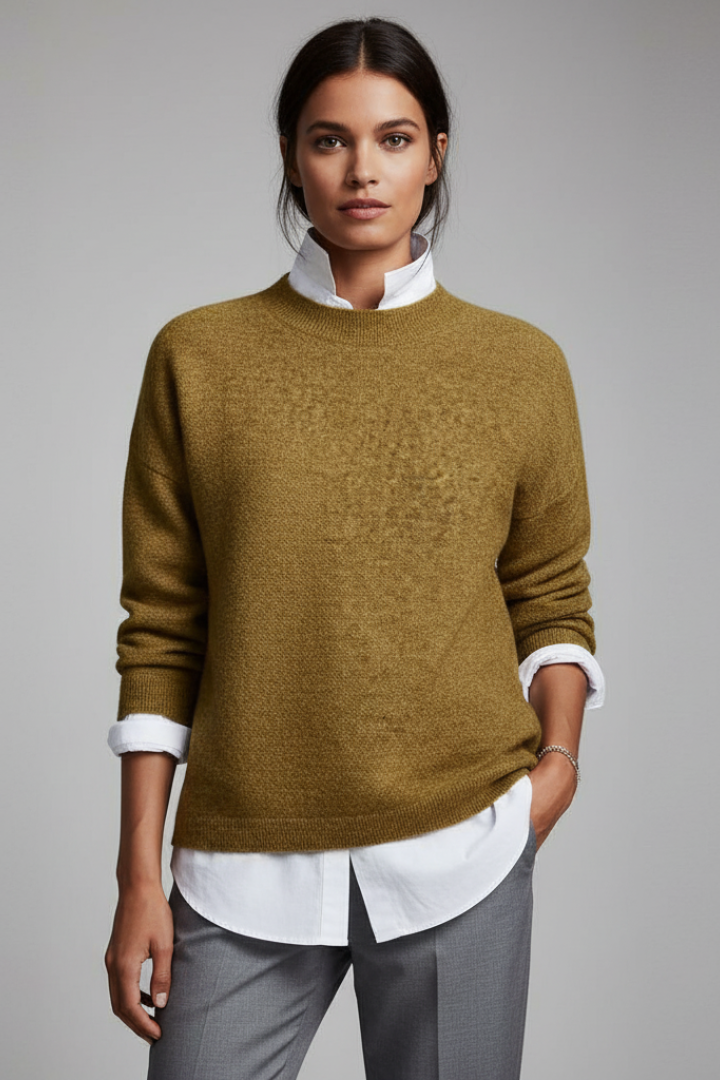 Women’s Knit Jumper with Round Neckline and Textured Surface