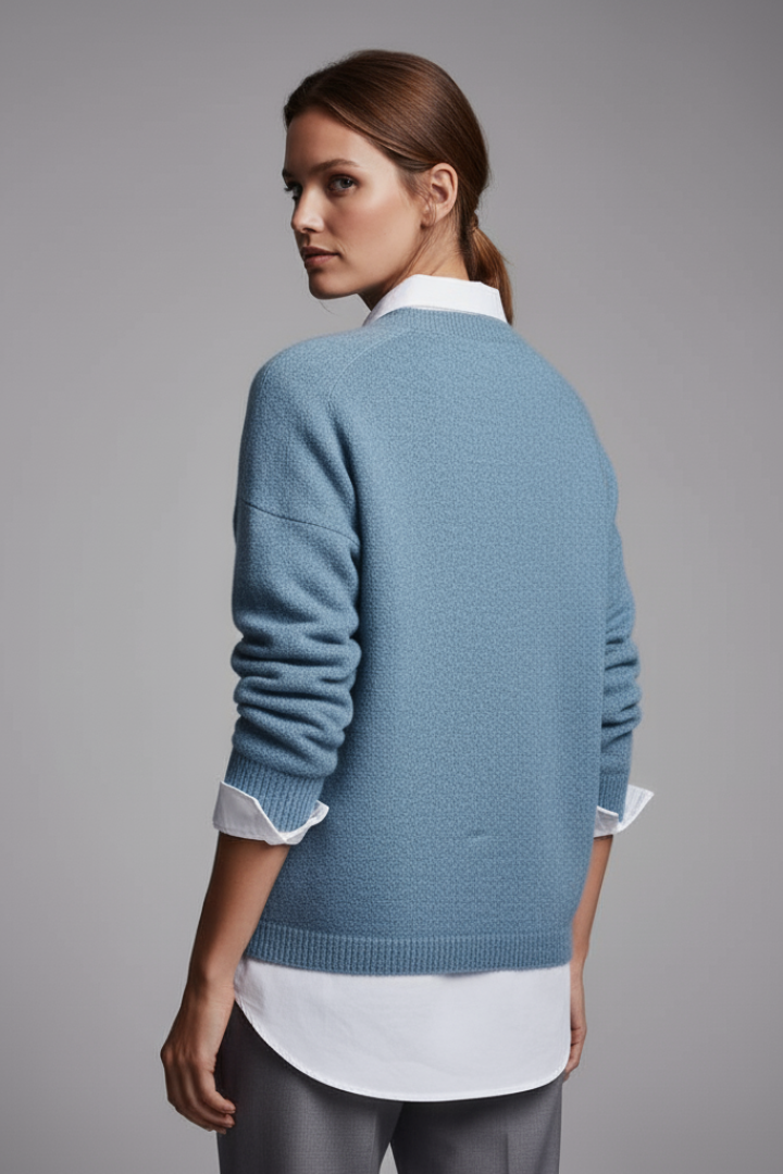 Women’s Knit Jumper with Round Neckline and Textured Surface