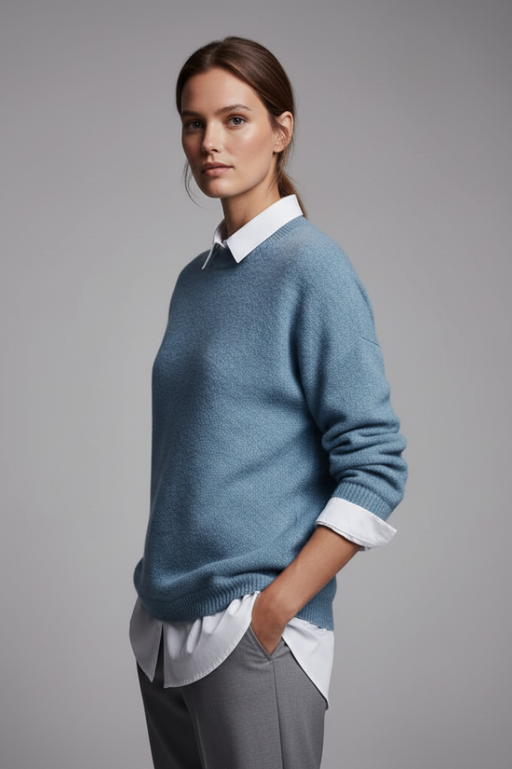 Women’s Knit Jumper with Round Neckline and Textured Surface