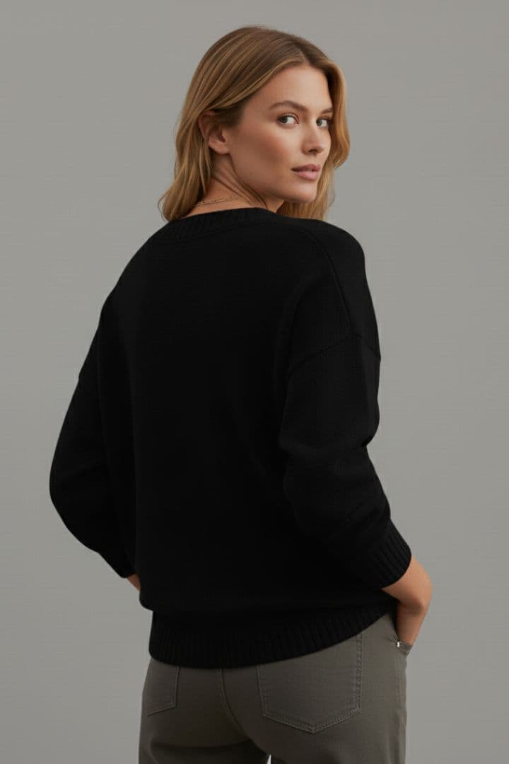 Women’s Knit Jumper with V-Neckline and Long Sleeves
