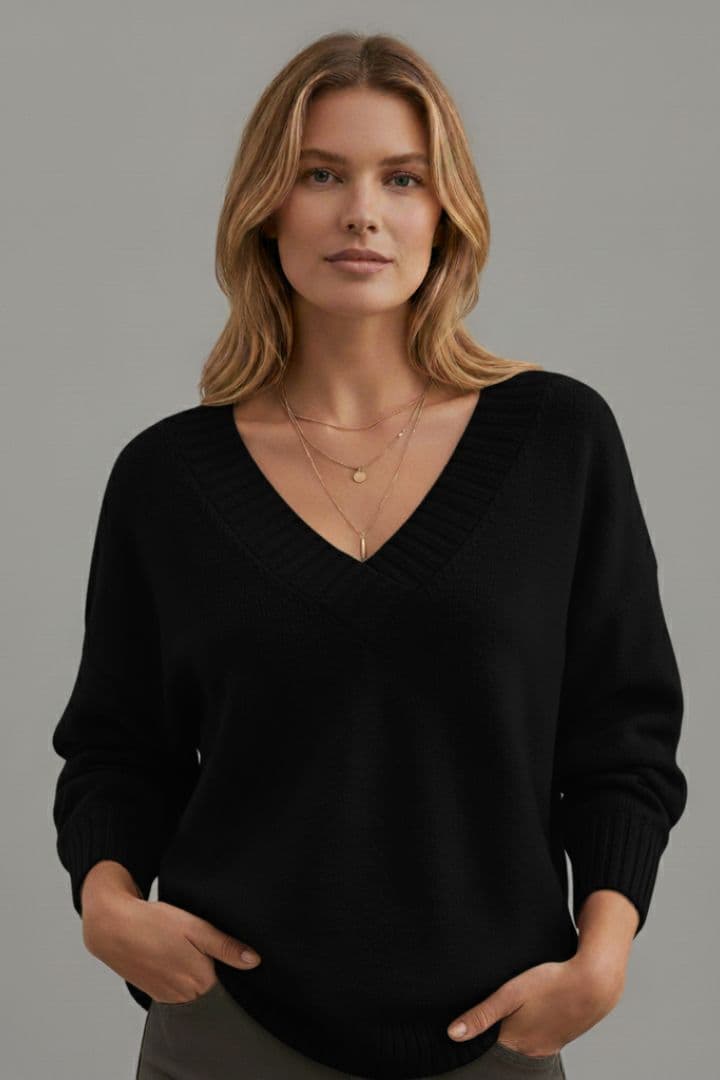 Women’s Knit Jumper with V-Neckline and Long Sleeves