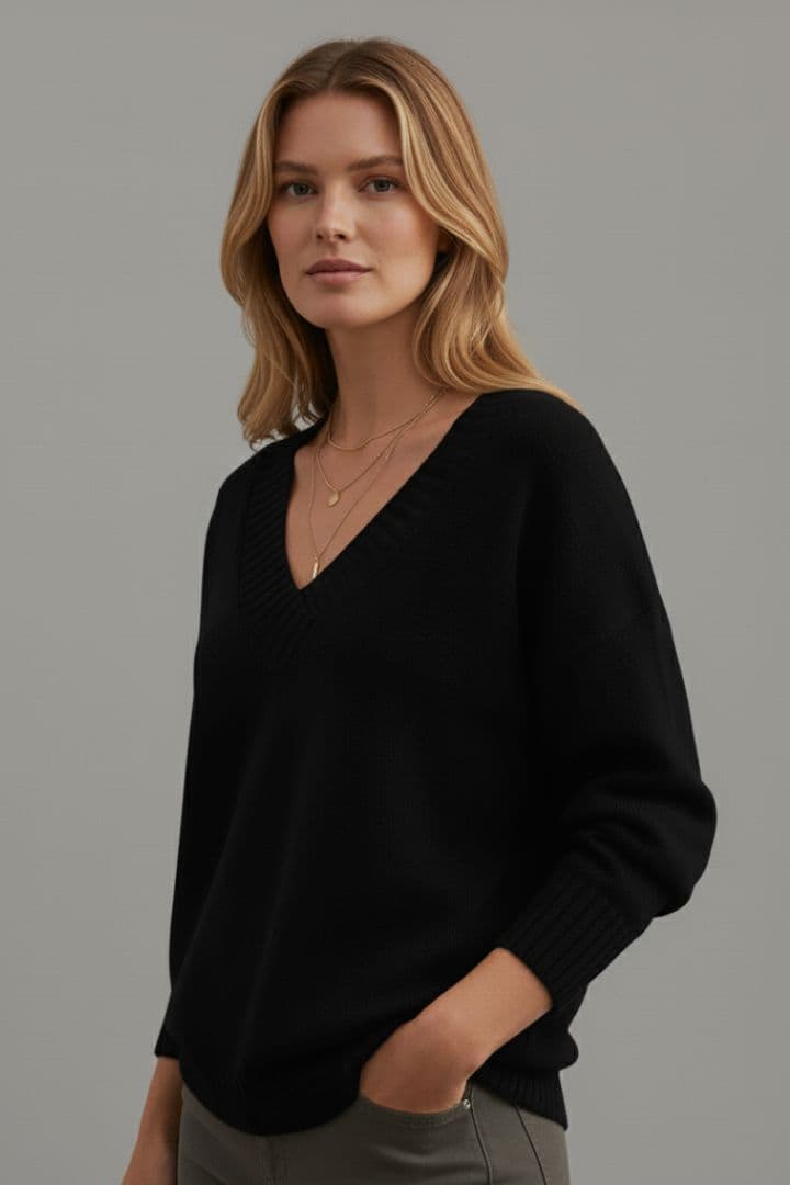 Women’s Knit Jumper with V-Neckline and Long Sleeves