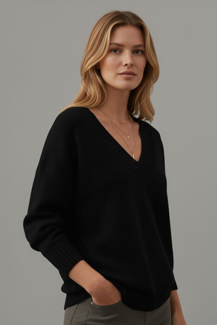 Women’s Knit Jumper with V-Neckline and Long Sleeves