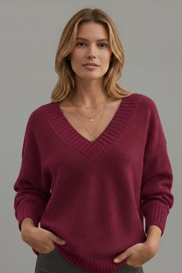 Women’s Knit Jumper with V-Neckline and Long Sleeves