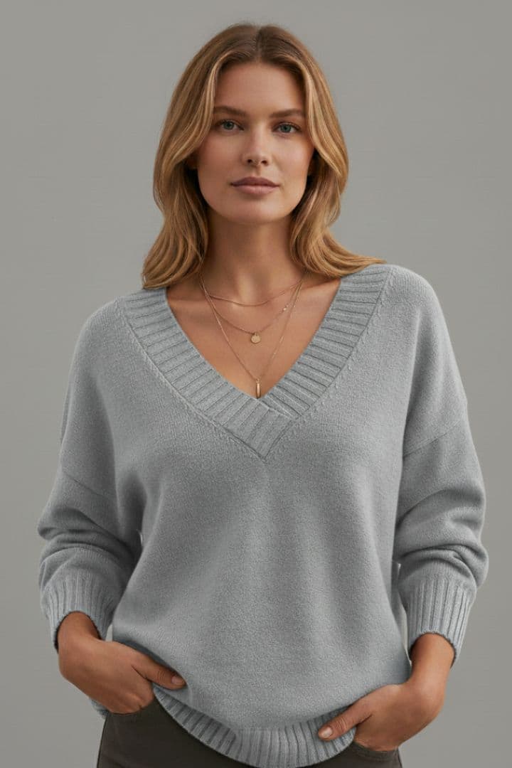 Women’s Knit Jumper with V-Neckline and Long Sleeves