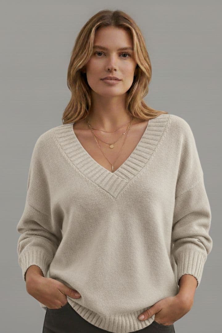 Women’s Knit Jumper with V-Neckline and Long Sleeves