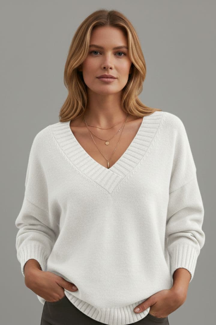 Women’s Knit Jumper with V-Neckline and Long Sleeves