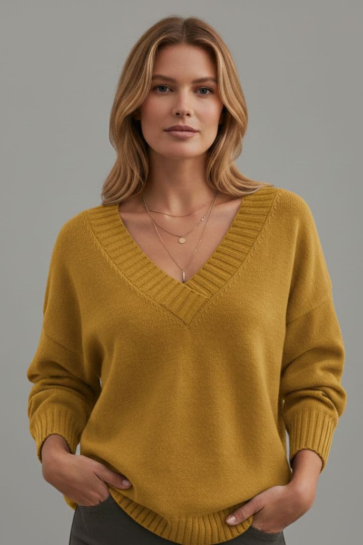 Women’s Knit Jumper with V-Neckline and Long Sleeves