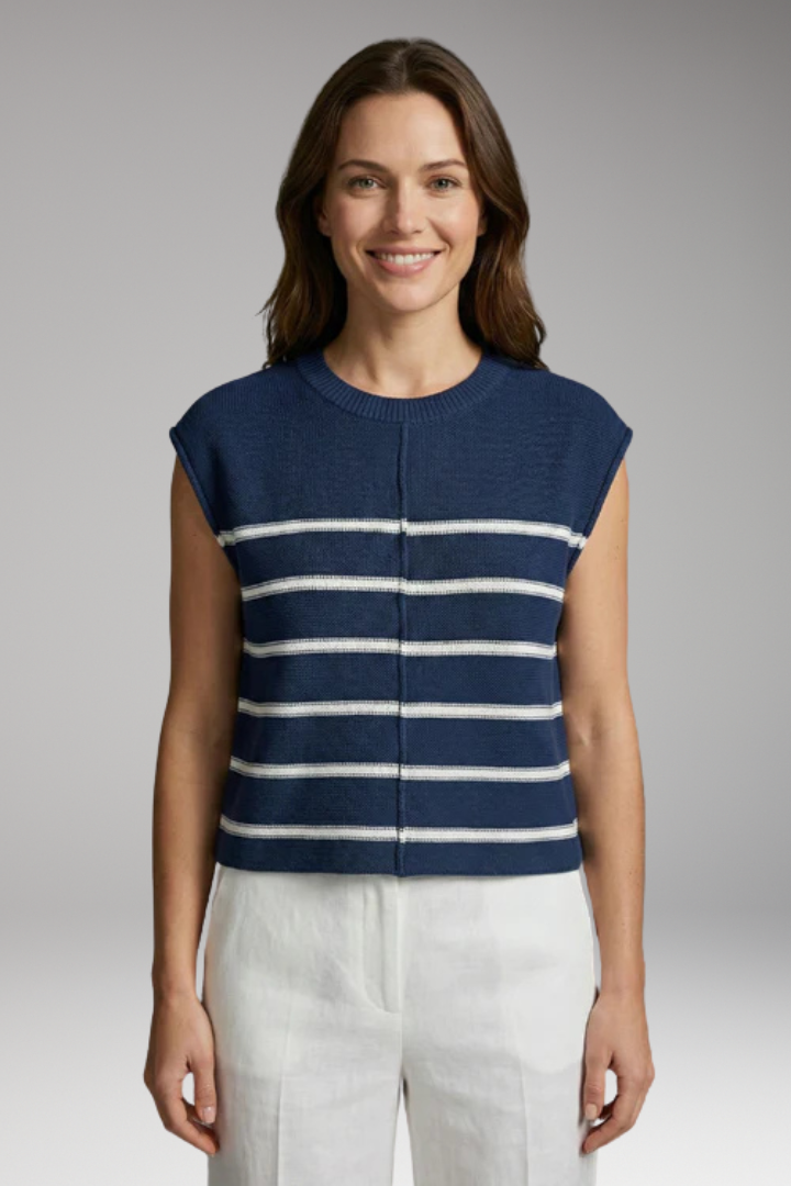 Women's Knit Top with Crew Neck and Stripe Pattern